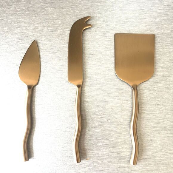 ASOKE LIVING Louzon Wave Cheese Knife Set Of 3 Bronze Color Gift NEW IN BOX - Picture 2 of 8